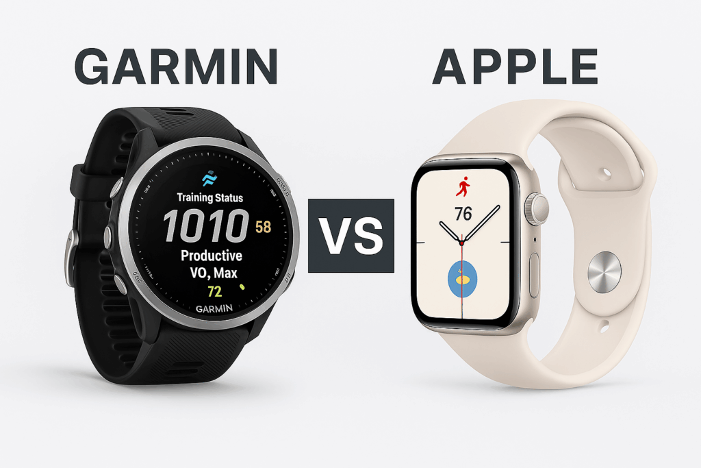 une montre Garmin et une Apple Watch